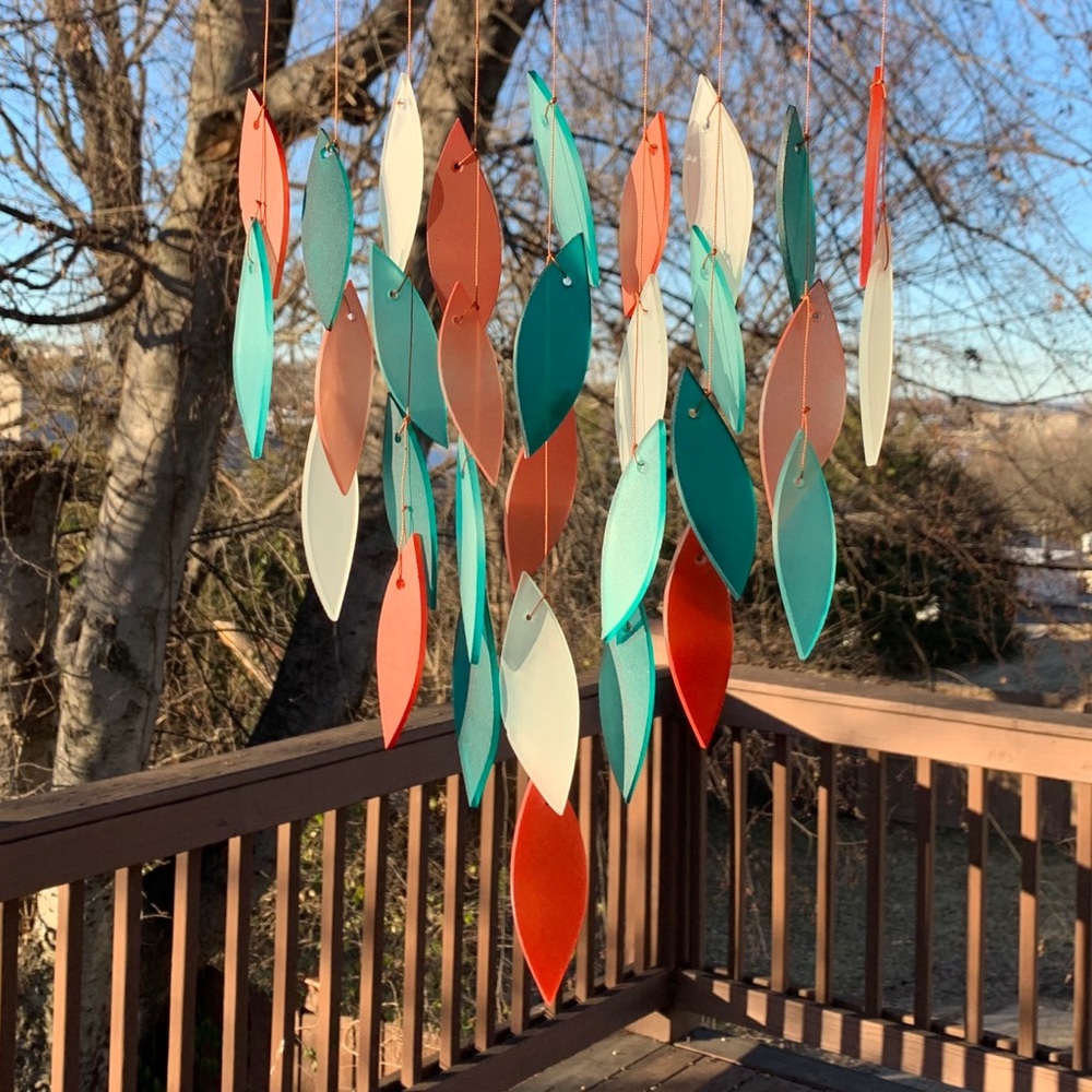 Sand Rose & Aqua Mixed Leaves 9x20 Wind Chime - Picture 8 of 11